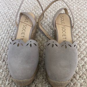 Sole Society Calysa Light Grey Ankle Strap Wedge.